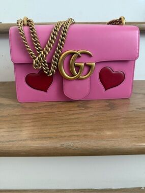 Gucci GG Marmont Pink Leather Heart Shoulder Bag
